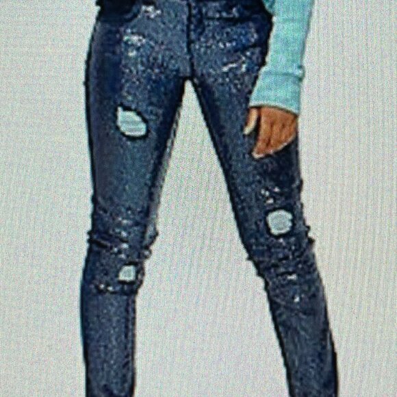 Justice Size 10 Sequin Blue Jeans Mid Rise Super Skinny. - Picture 1 of 11